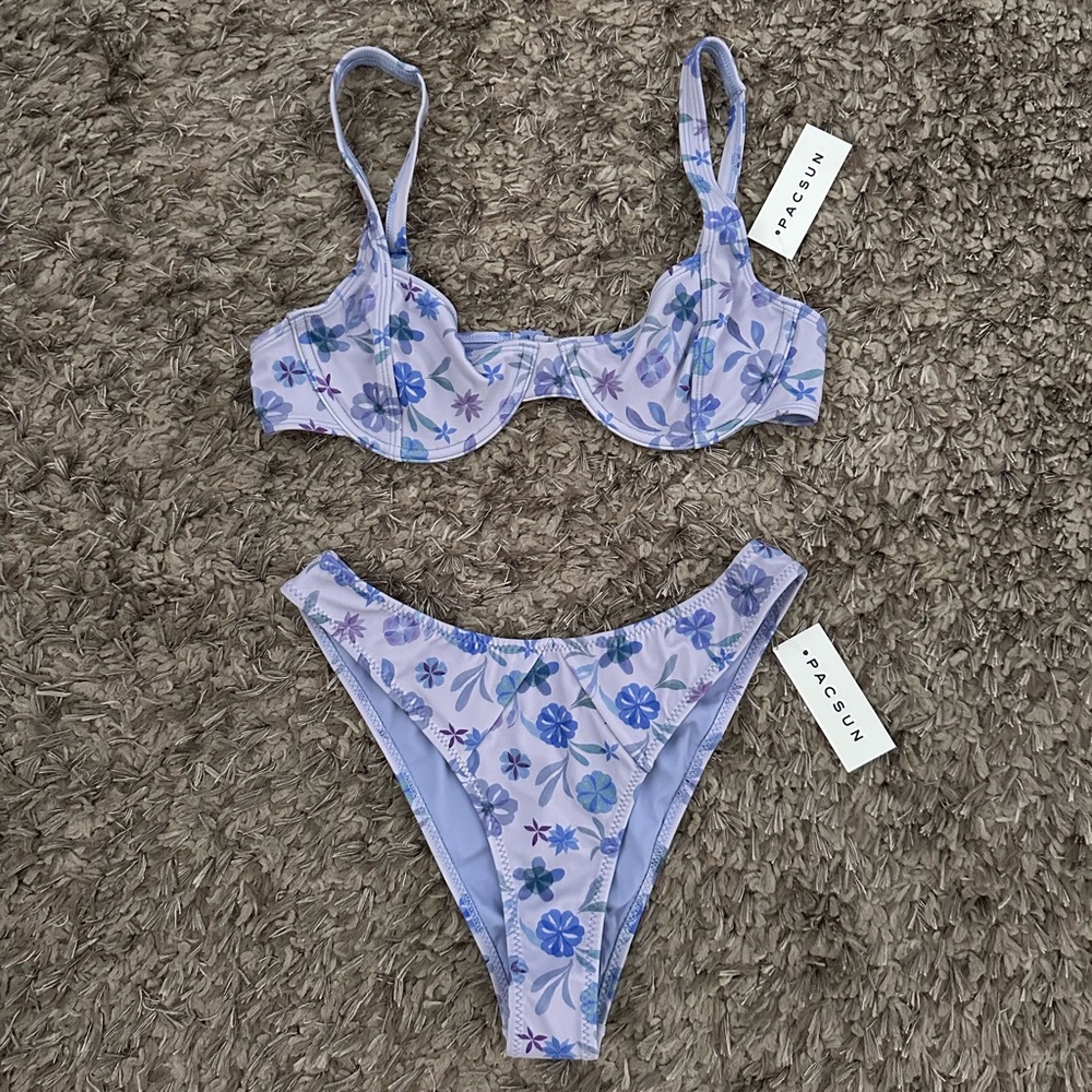 NWT PacSun purple floral bikini set